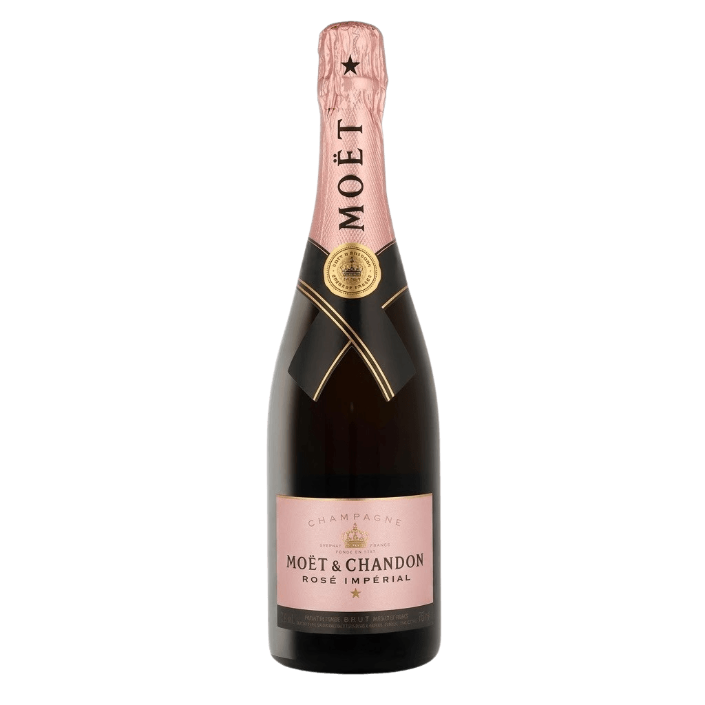A bottle of Moët & Chandon Rosé Impérial Champagne on a white background.