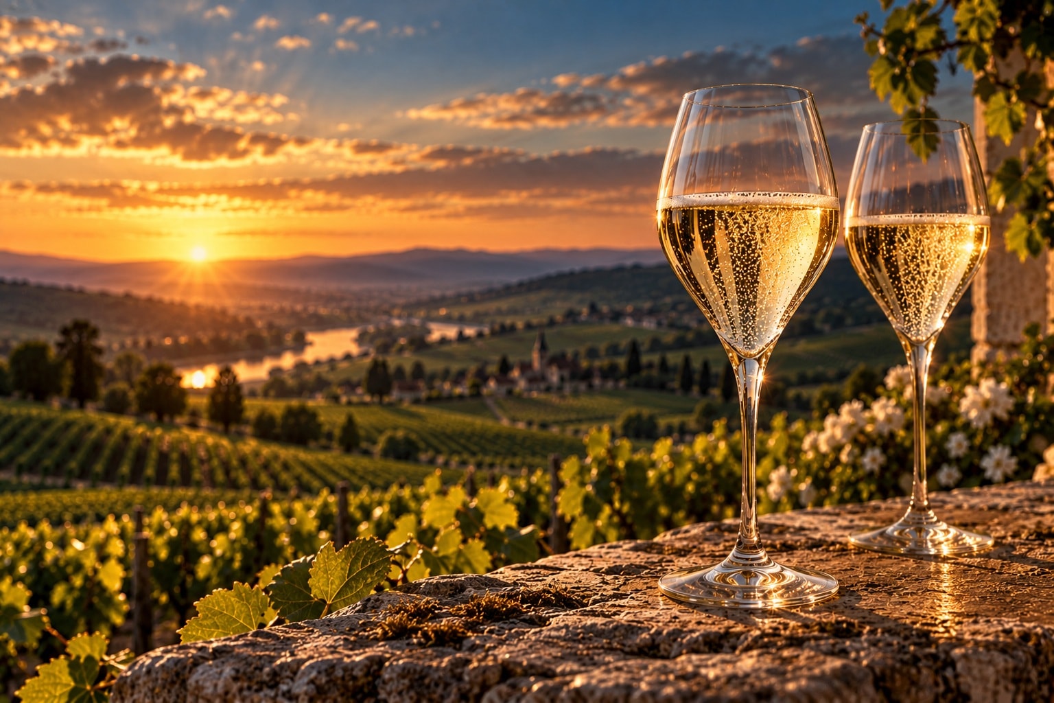 Sparkling wine in the sunset.