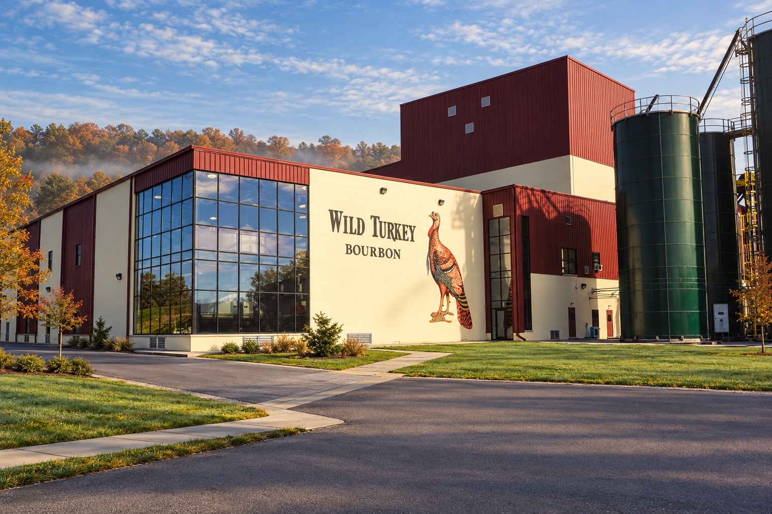 Wild Turkey Distillery in Lawrenceburg, Kentucky, on a clear autumn morning